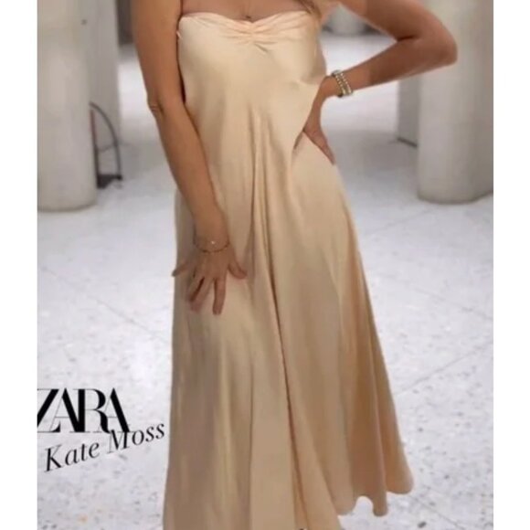 Zara Kate Moss Womens Maxi Skirt S pale pink Satin Blogger Fave 5344/202 NWT - Picture 4 of 16